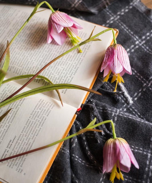 Faux Silk Fritillaries Lily Stem pink and purple, 3 stems, RusticReach, 26in tall, on Tampa Home & Garden Store