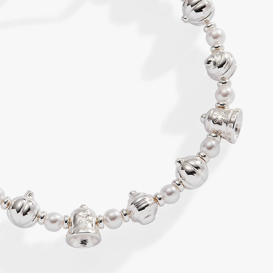 Bells Beaded Bangle bracelet by ALEX AND ANI with silver-tone beads and white pearls on Tampa Home & Garden Store