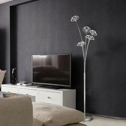 Silver Crystal Dandelion Floor Lamp for Bedroom