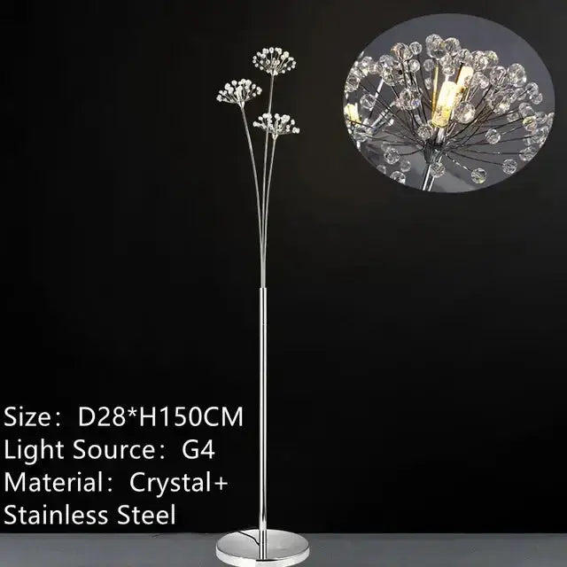 Silver Crystal Dandelion Floor Lamp for Bedroom
