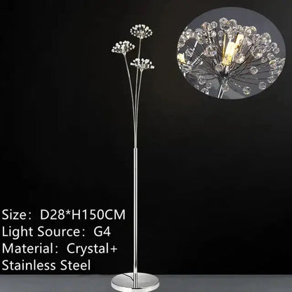 Silver Crystal Dandelion Floor Lamp for Bedroom