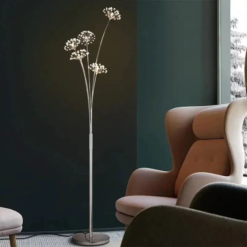 Silver Crystal Dandelion Floor Lamp for Bedroom