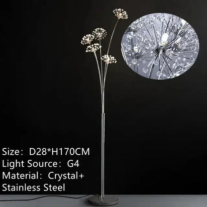 Silver Crystal Dandelion Floor Lamp for Bedroom