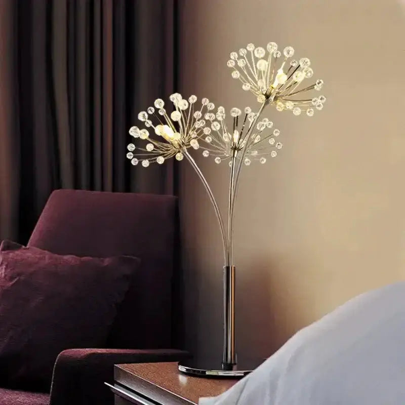 Silver Crystal Dandelion Floor Lamp for Bedroom