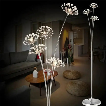 Silver Crystal Dandelion Floor Lamp for Bedroom