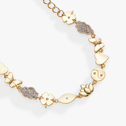 Silver Linings Bracelet by ALEX AND ANI, gold-tone links with crystal cloud and flower charms on Tampa Home & Garden Store