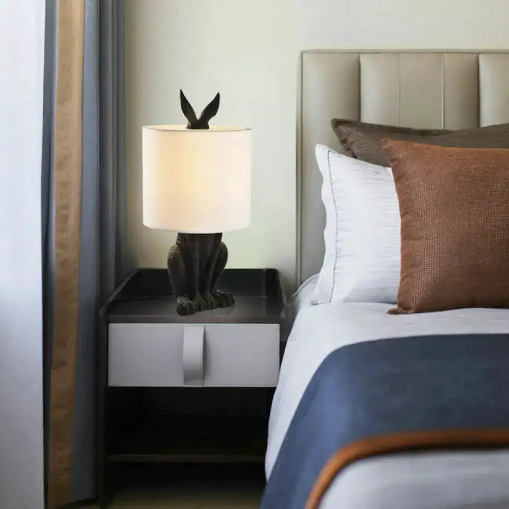 Silver rabbit nightstand lamp with sculptural base and white shade Decorbites on Tampa Home & Garden Store