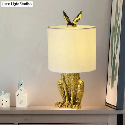 Silver Rabbit Nightstand Lamp With Fabric Shade
