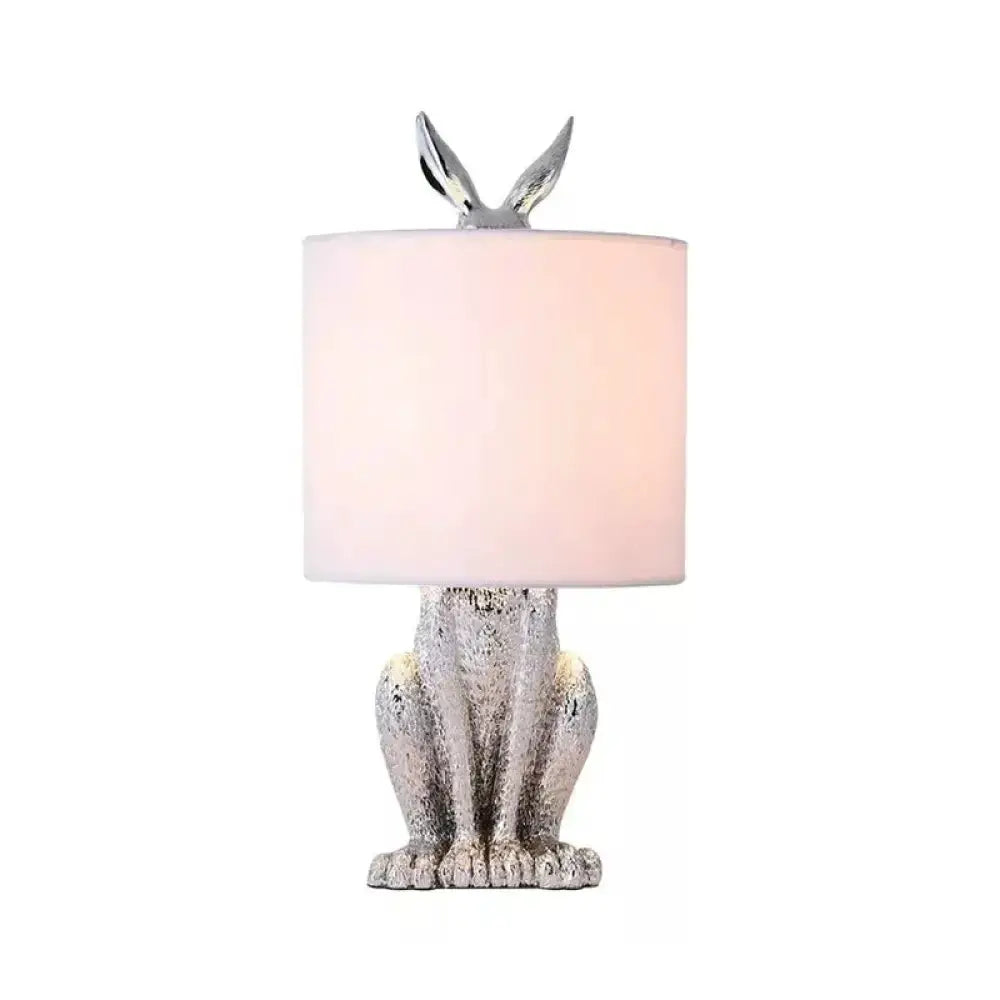 Silver rabbit nightstand lamp with pink lampshade by Decorbites on Tampa Home & Garden Store