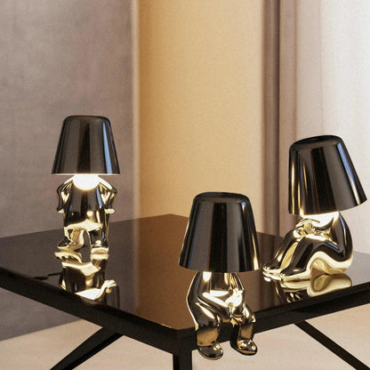 Table lamps Silver Thinker LED Set by Moktan Sabai, black shades, faceted glass bodies on Tampa Home & Garden Store
