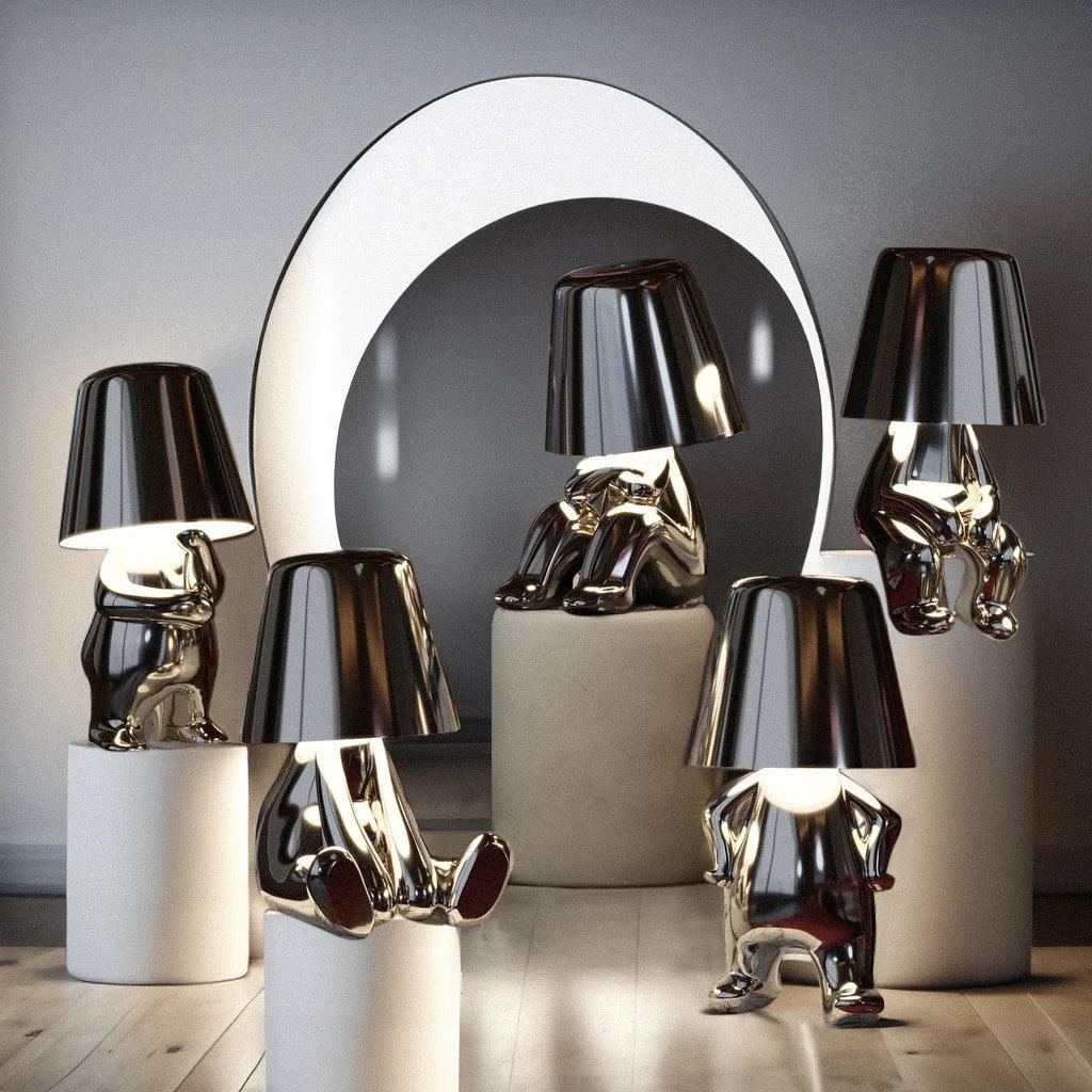 Silver Thinker LED Table Lamps Set by Moktan Sabai; chrome finish with black shades, table lamps on Tampa Home & Garden Store