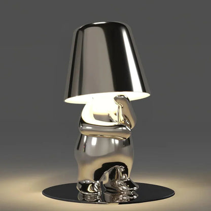 Silver Thinker LED table lamp set with chrome sculptural base and black shade on Tampa Home & Garden Store