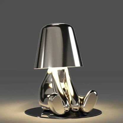 Silver Thinker LED Table Lamp Set Moktan Sabai, chrome sculpture with metal shade on Tampa Home & Garden Store
