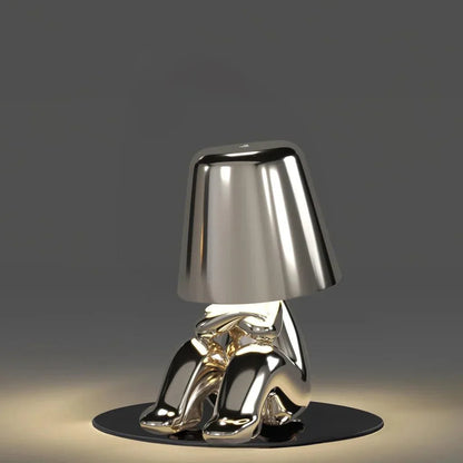 Silver Thinker LED Table Lamp by Moktan Sabai, chrome sculptural base on Tampa Home & Garden Store