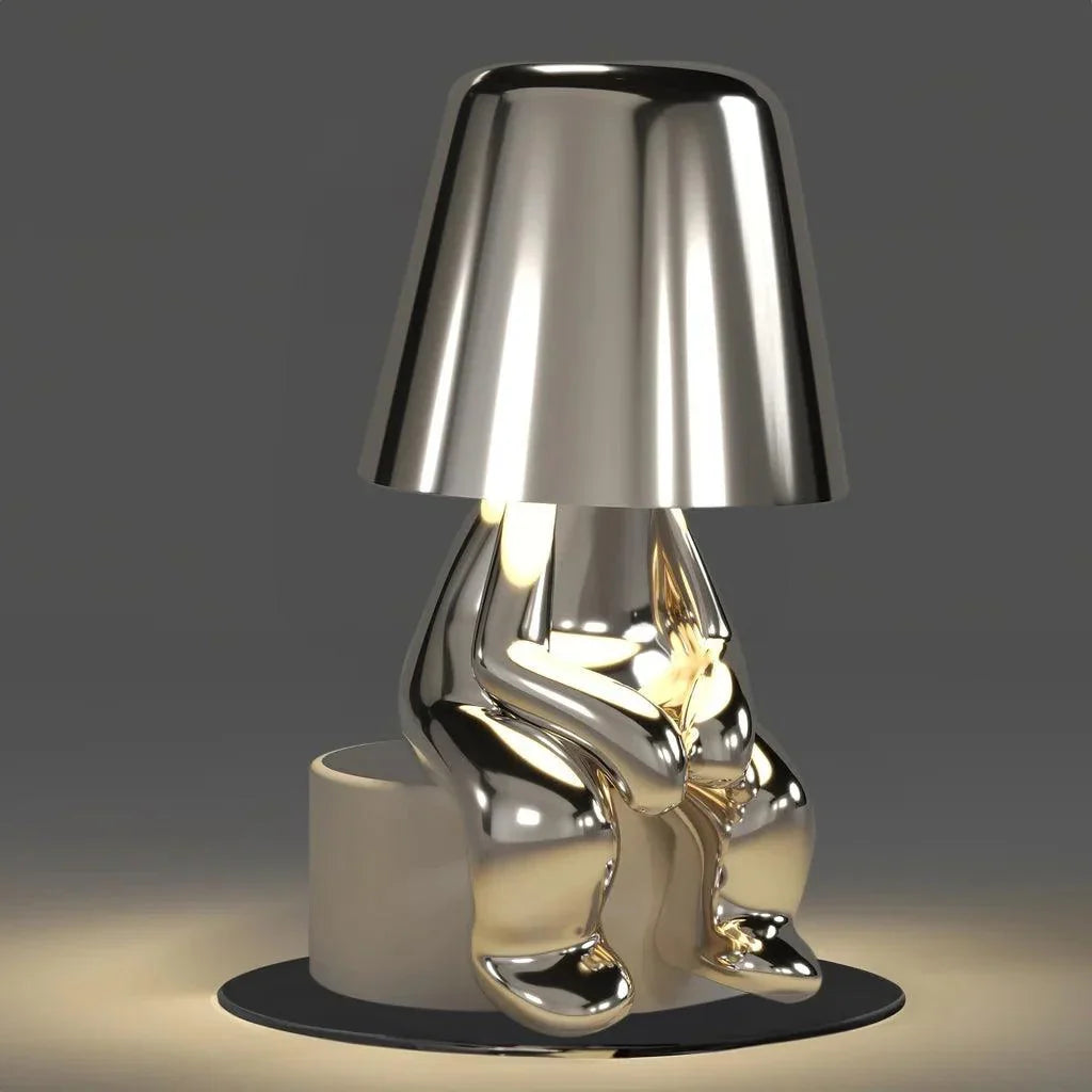 Silver Thinker LED Table Lamps Set by Moktan Sabai with polished chrome base and metal shade on Tampa Home & Garden Store