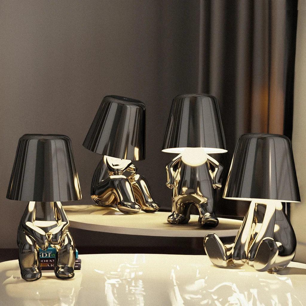 Silver Thinker LED Table Lamps Set, 4-pack with chrome figures and black shades by Moktan Sabai on Tampa Home & Garden Store