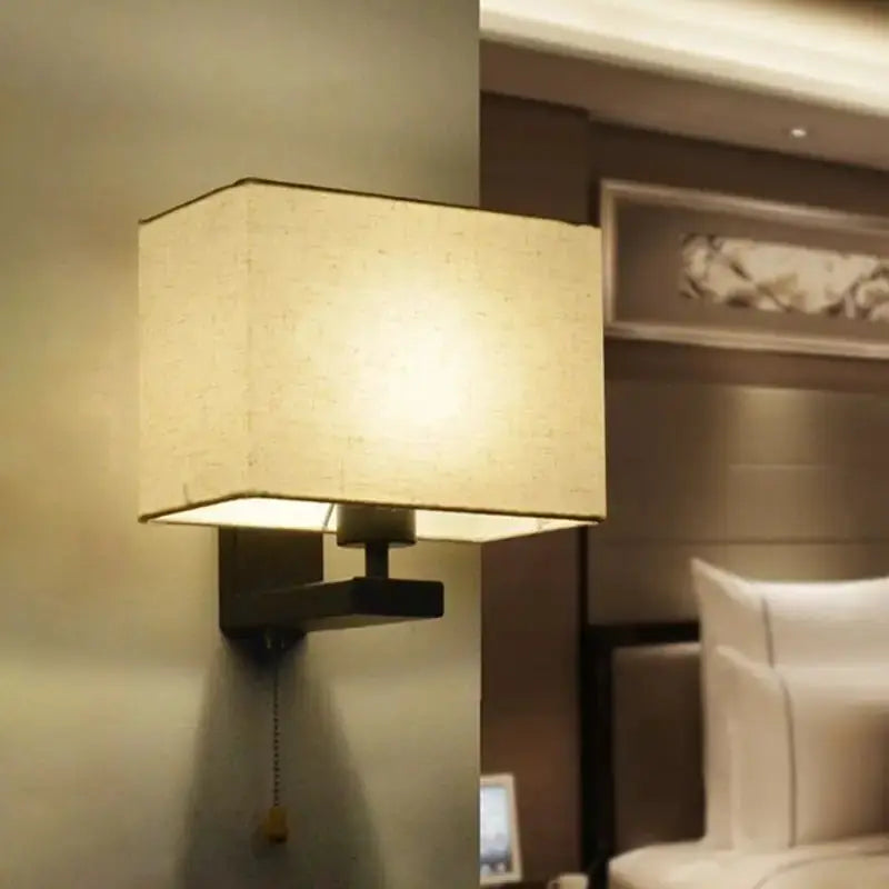 Beige Fabric Wall Lamp and Rectangle Modern Light