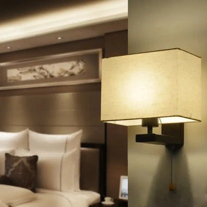 Beige Fabric Wall Lamp and Rectangle Modern Light