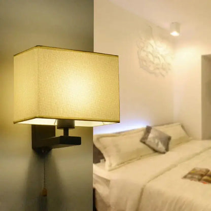 Beige Fabric Wall Lamp and Rectangle Modern Light