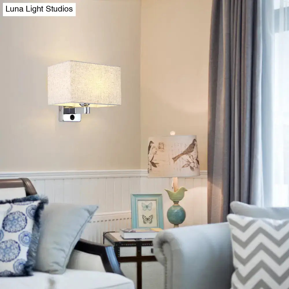 Flaxen modern wall lamp with beige linen shade and chrome mount by Decorbites on Tampa Home & Garden Store