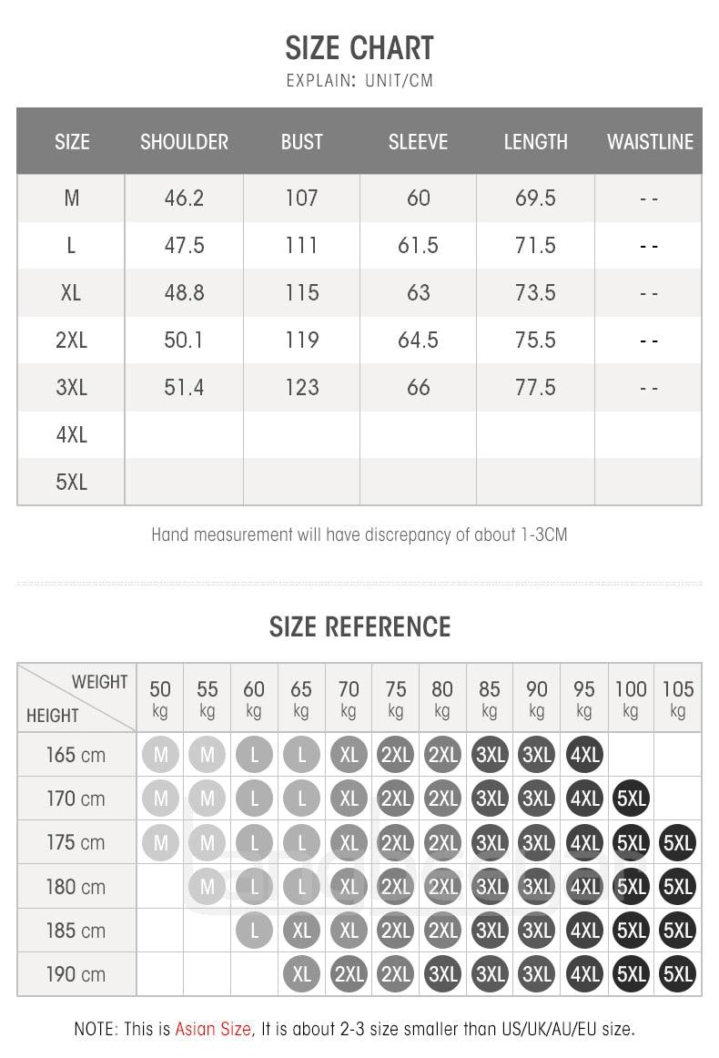 Simple Black Men Jacket size chart by Stevvex showing shoulder bust sleeve length and height on Tampa Home & Garden Store