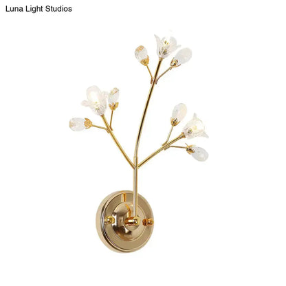 Decorbites gold crystal flower wall sconce with brass branch design for bedroom on Tampa Home & Garden Store