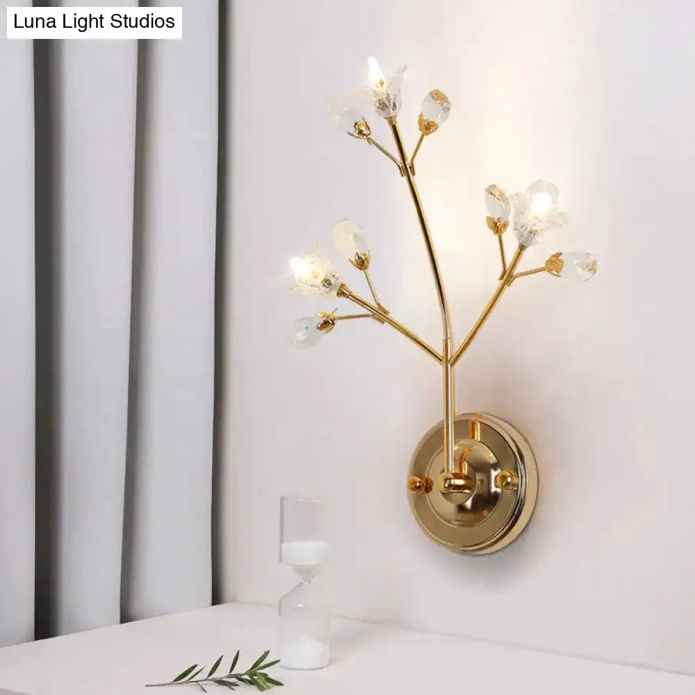 Gold crystal flower branch wall sconce Decorbites bedroom lighting on Tampa Home & Garden Store