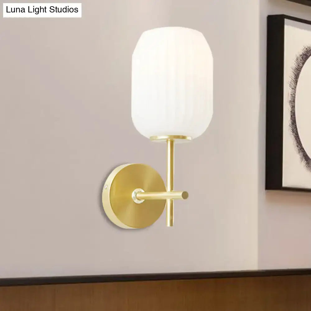 Gold Glass Cream Lantern Wall Sconce with brass finish and frosted shade on Tampa Home & Garden Store