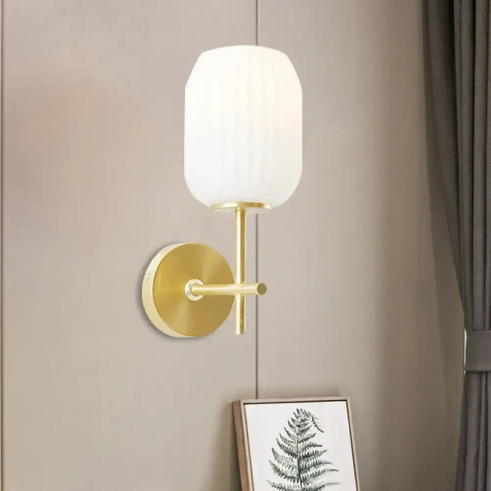 Gold Glass Cream Lantern Wall Sconce by Decorbites, brass finish and white glass shade on Tampa Home & Garden Store