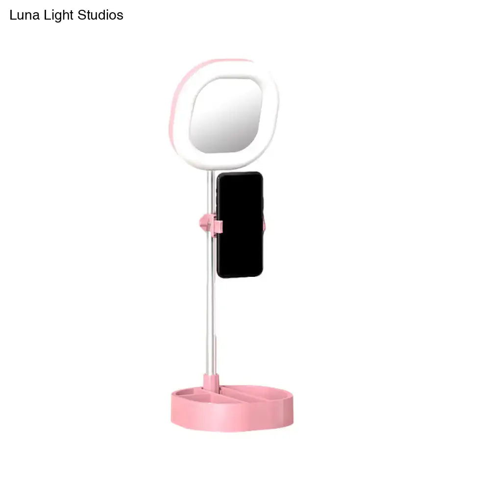 Light Blue LED Vanity Light with pink base, mirror ring, and phone holder, Decorbites on Tampa Home & Garden Store
