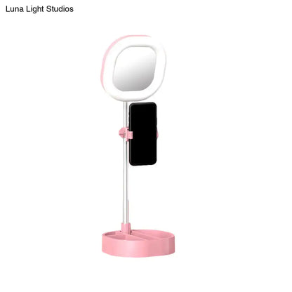 Light Blue LED Vanity Light with pink base, mirror ring, and phone holder, Decorbites on Tampa Home & Garden Store