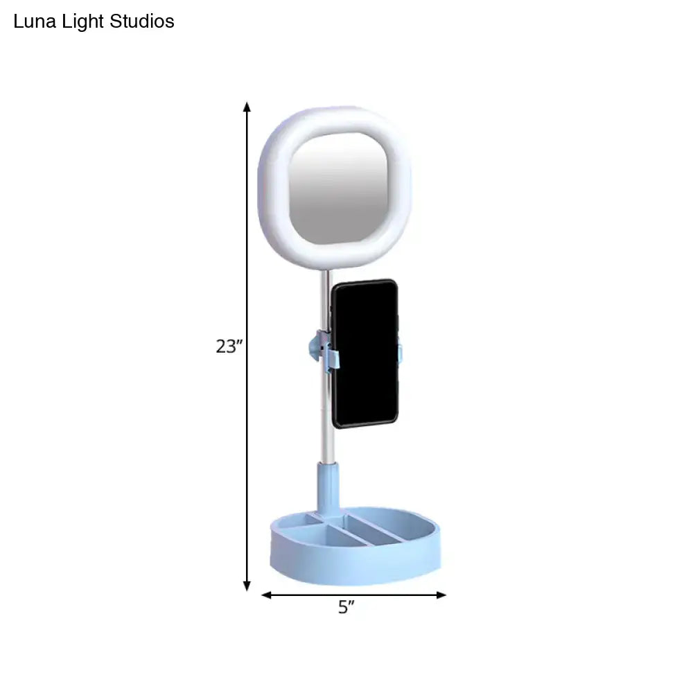 Light Blue LED Vanity Light by Decorbites with ring mirror and phone holder on 23in stand on Tampa Home & Garden Store