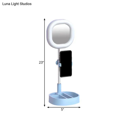Light Blue LED Vanity Light by Decorbites with ring mirror and phone holder on 23in stand on Tampa Home & Garden Store
