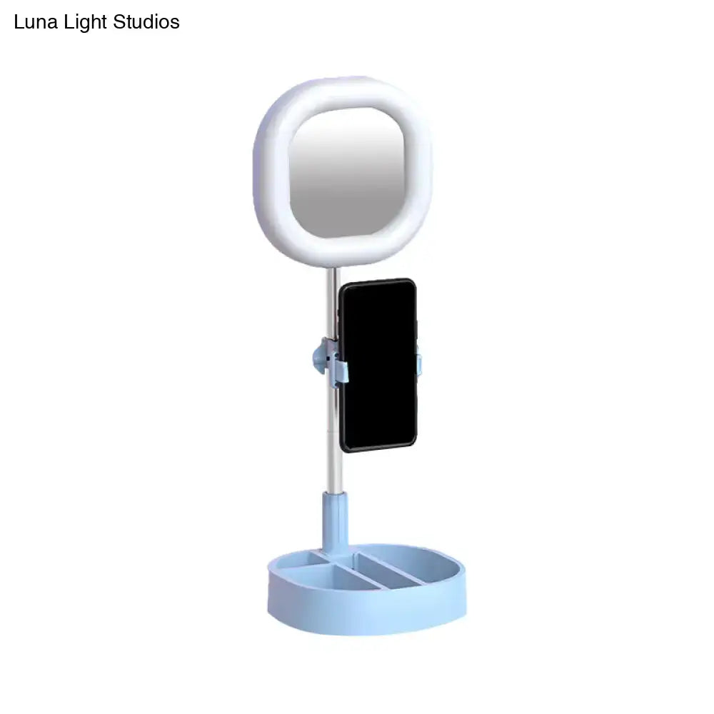 Light Blue LED Vanity Light with round mirror ring and phone holder by Decorbites on Tampa Home & Garden Store