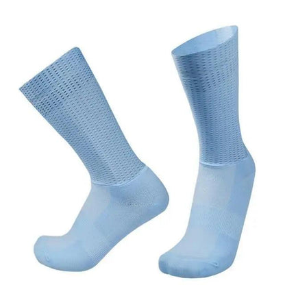 Stevvex cycling socks with anti-slip silicone grip, light blue breathable athletic socks pair on Tampa Home & Garden Store