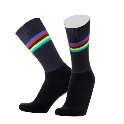 Stevvex anti-slip cycling socks for men, black with rainbow stripes, athletic socks on Tampa Home & Garden Store
