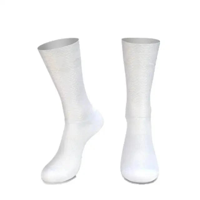 Stevvex anti-slip silicone cycling socks pair white mid-calf breathable lightweight athletic socks for men on Tampa Home & Garden Store