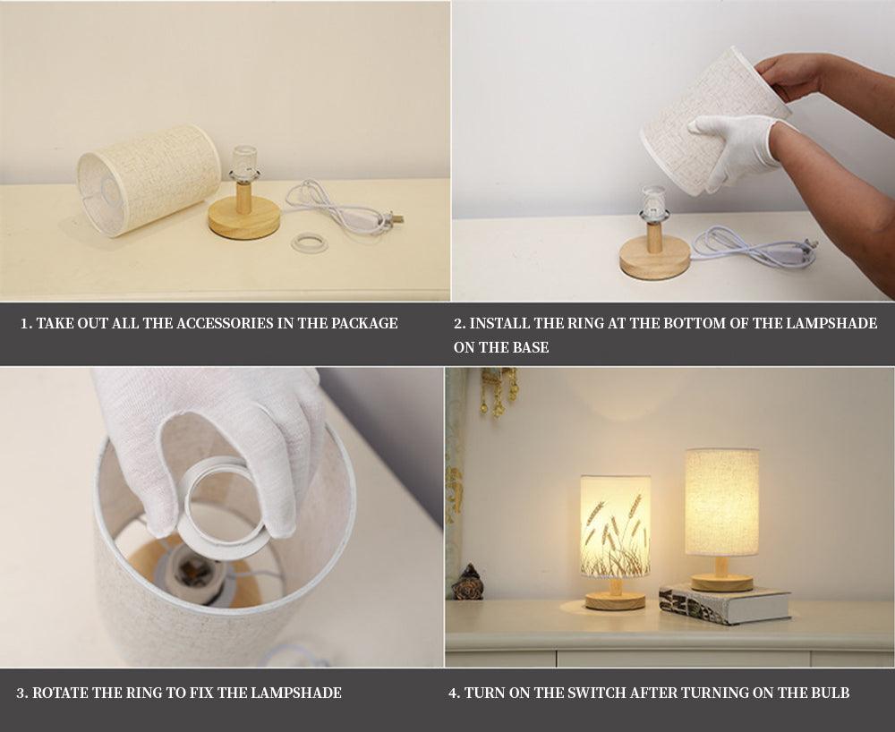 Stevvex table lamp with wooden base and cream fabric shade, two lamps shown on Tampa Home & Garden Store