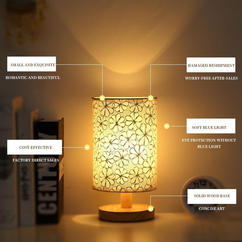 Stevvex table lamp with floral fabric shade and solid wood base warm light for bedroom or study on Tampa Home & Garden Store