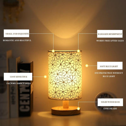 Stevvex table lamp with floral fabric shade and solid wood base warm light for bedroom or study on Tampa Home & Garden Store