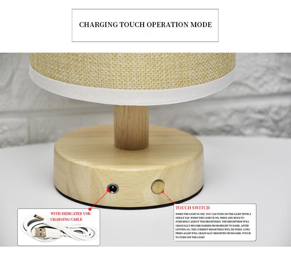 Stevvex ST125100AYM wooden table lamp with beige shade, USB charging cable included on Tampa Home & Garden Store