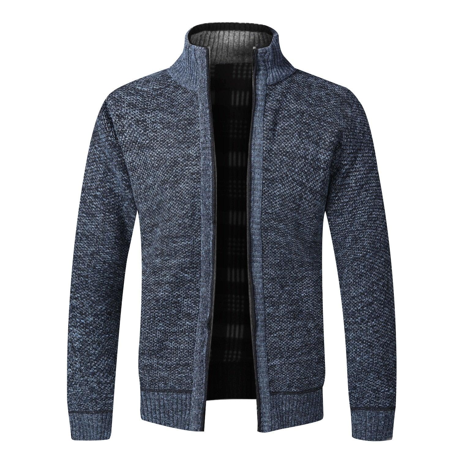 Stevvex men's navy speckled knit jacket slim fit with zip front and pockets on Tampa Home & Garden Store