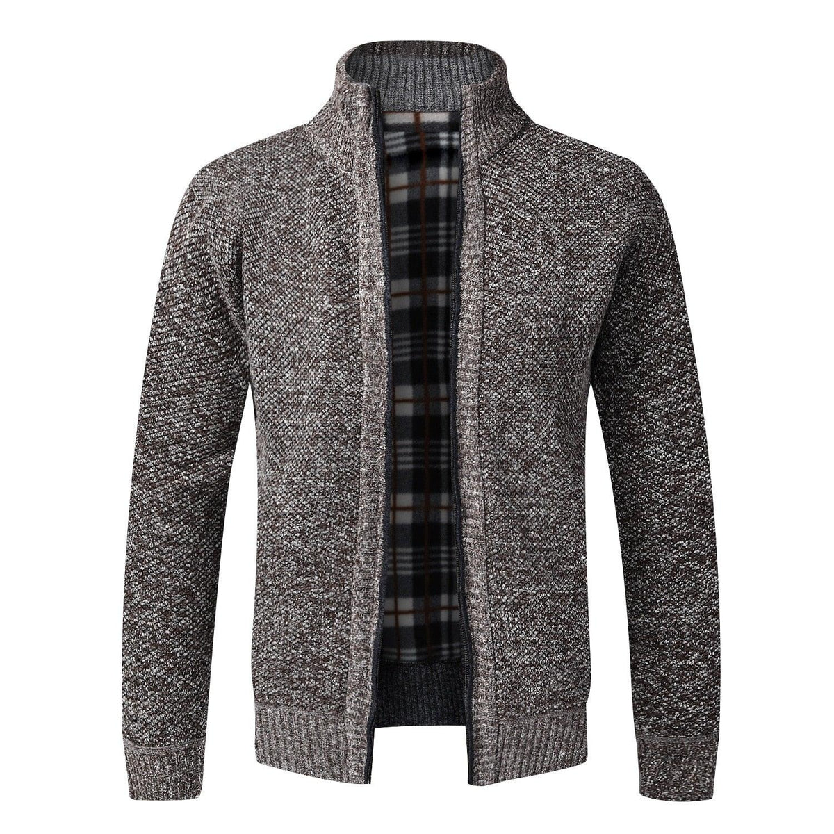 Stevvex men's knit jacket grey marled fabric plaid lining on Tampa Home & Garden Store