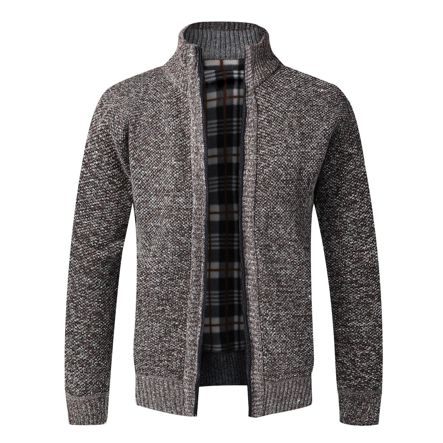 Stevvex men's knit jacket grey marled fabric plaid lining on Tampa Home & Garden Store