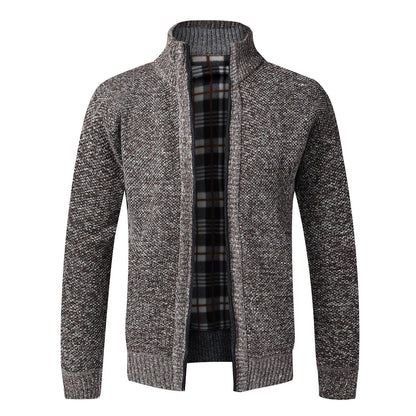 Stevvex men's knit jacket grey marled fabric plaid lining on Tampa Home & Garden Store