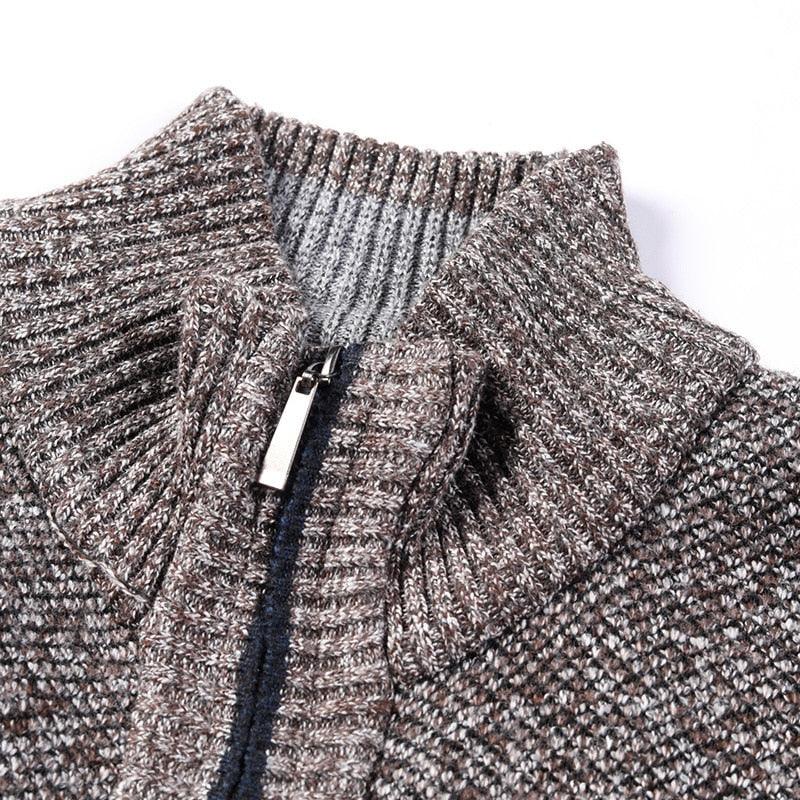 Stevvex men's thick knit zip-up jacket in heather gray with ribbed collar on Tampa Home & Garden Store