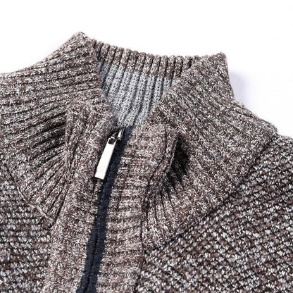 Stevvex men's thick knit zip-up jacket in heather gray with ribbed collar on Tampa Home & Garden Store