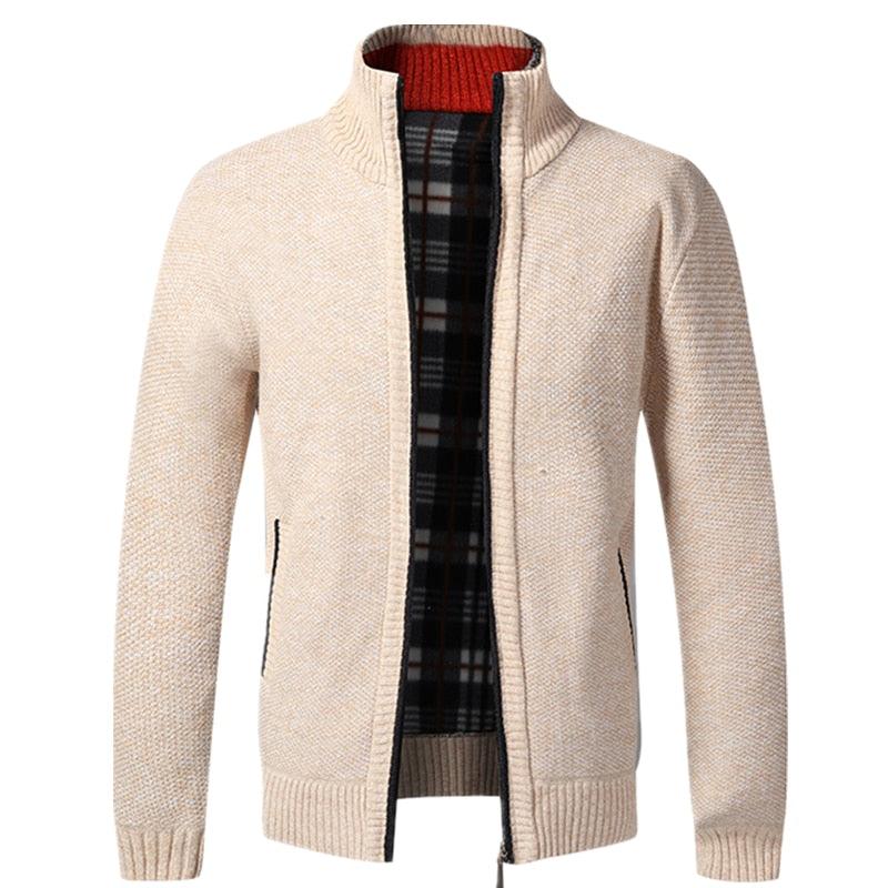 Stevvex beige knit sport jacket with full zip, pockets, plaid lining on Tampa Home & Garden Store