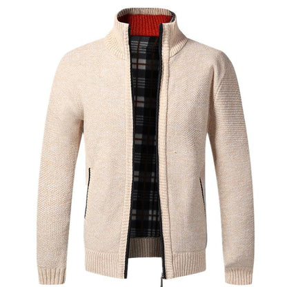 Stevvex beige knit sport jacket with full zip, pockets, plaid lining on Tampa Home & Garden Store