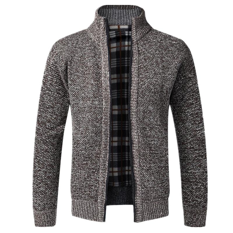 Stevvex men's knitted cardigan jacket in heather gray textured knit with plaid lining sport jacket on Tampa Home & Garden Store